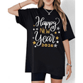 thumbnail image 1 of Women's Black Tshirt Graphic Tees Shirts 2026 Happy New Year Metallic Star Design Casual Tops S-5XL, 1 of 5