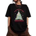thumbnail image 1 of Women's Black Tshirt Graphic Tees Shirts Christmas Book Tree All Booked For Christmas Retro Design Casual Tops S-5XL, 1 of 5