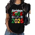 thumbnail image 1 of Women's Black Tshirt Graphic Tees Shirts Goodbye 2025 Hello 2026 Christmas Elf Design Casual Tops S-5XL, 1 of 5