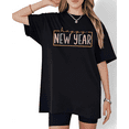 thumbnail image 1 of Women's Black Tshirt Graphic Tees Shirts Happy New Year Pastel Color Block Design Casual Tops S-5XL, 1 of 5