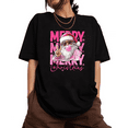 thumbnail image 1 of Women's Black Tshirt Graphic Tees Shirts Pink Merry Santa Peace Sign Christmas Design Casual Tops S-5XL, 1 of 5