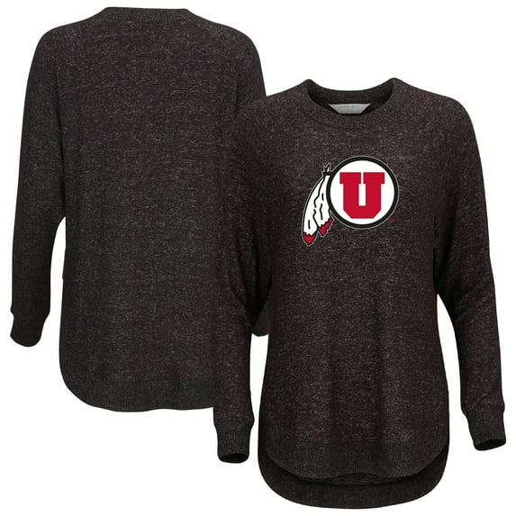 Women's Black Utah Utes Oversized Cuddle Raglan Tri-Blend Pullover Sweatshirt