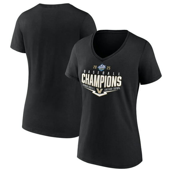 Women's Black Vanderbilt Commodores 2025 SEC Baseball Conference Tournament Champions Playoff Pitch V-Neck T-Shirt