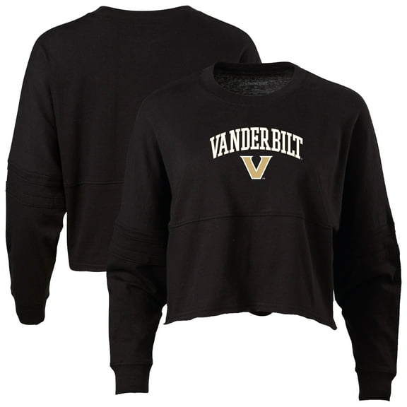 Women's Black Vanderbilt Commodores Oversized Cropped Retro Long Sleeve T-Shirt
