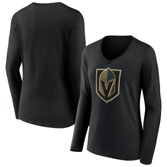 Women's Black Vegas Golden Knights Team Logo Long Sleeve V-Neck T-Shirt
