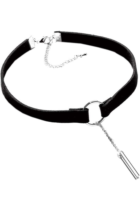 Women's Black Velvet Ribbon Choker Necklace for with Gold/Silver O Ring Charm Classic[v531]