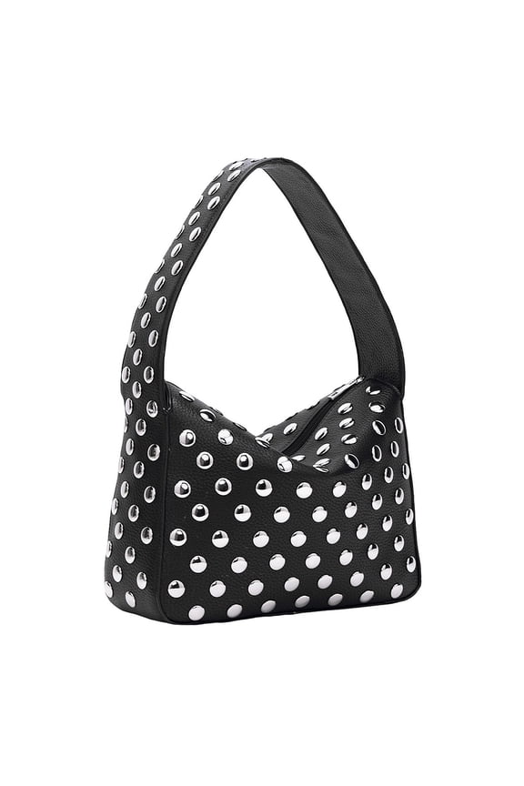 Women's Black Vintage Studded Y2K Punk Black Shoulder Bag And Handbag