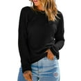 thumbnail image 1 of Women's Black Waffle Knit Drop Shoulder Long Sleeve Top - [ZhiHiMeRi] | (US 12-14)L, 1 of 12