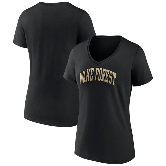 Women's Black Wake Forest Demon Deacons Basic Arch V-Neck T-Shirt