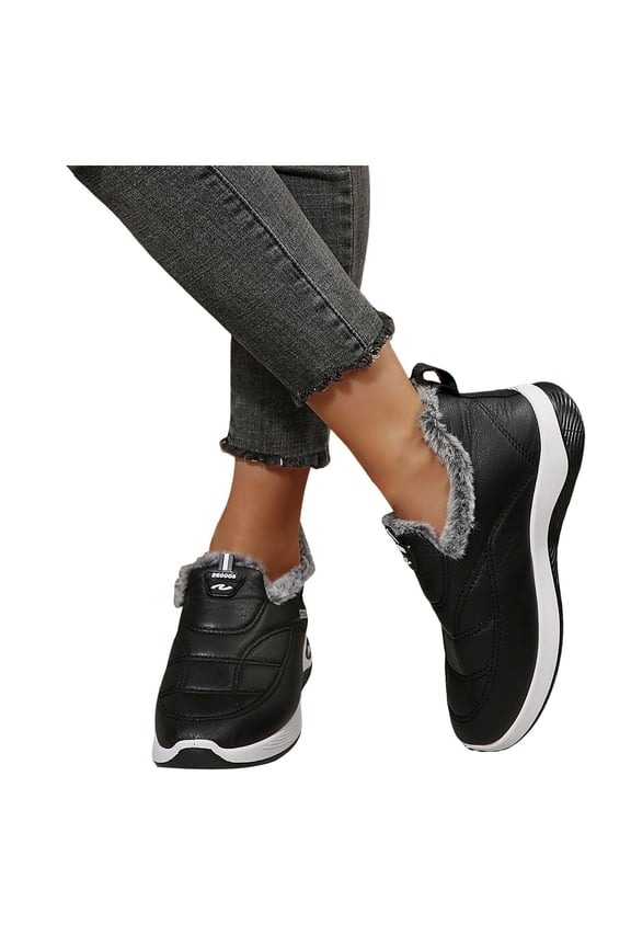 Women's Black Warm Ankle Snow Boots Fleece Lined Non Slip Hiking Booties Arch Support Waterproof Work Shoes