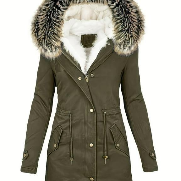 Women's Black Warm Zip-up Hooded Jacket Detachable Collar