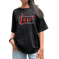 thumbnail image 1 of Women's Black Washed Print Tshirt Graphic Tees "Love All-Day-Every-Day" Typography Pattern Shirts S-2XL Casual Daily Tops, 1 of 5