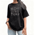 thumbnail image 1 of Women's Black Washed Print Tshirt Graphic Tees Shirts Botanical Line Art Design Tops S-2XL, 1 of 5