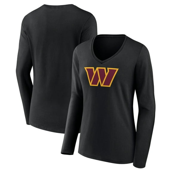Women's Black Washington Commanders Primary Team Logo Long Sleeve V-Neck T-Shirt