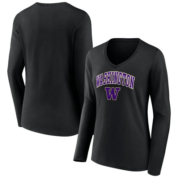 Women's Black Washington Huskies Campus Long Sleeve V-Neck T-Shirt