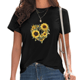 thumbnail image 1 of Women's Black Watercolor Sunflower Heart Bouquet Print T-Shirt Casual Short Sleeve Tees for Boho Sunflower Lover Tops S-5XL, 1 of 5