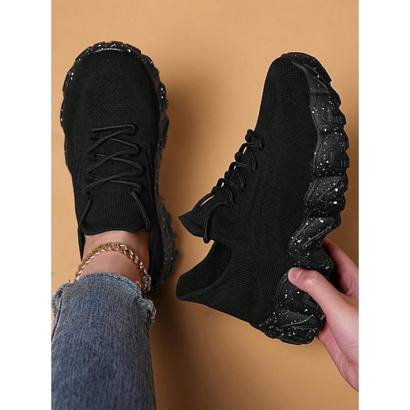 Women's Black Wave Sole Sneakers, Ripped Jeans Fit, Gold Chain Comfort 2026
