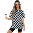 thumbnail image 1 of Women's Black Western Fashion Checkerboard Print Side Split T-Shirt - [ZhiHiMeRi] | (US 12-14)L, 1 of 12