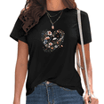 thumbnail image 1 of Women's Black Wildflower Heart Bouquet Print T-Shirt Casual Short Sleeve Tees for Boho Floral Lover Tops S-5XL, 1 of 5