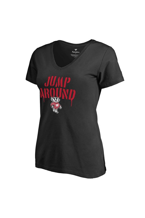 Women's Black Wisconsin Badgers Hometown Collection Jump Around V-Neck T-Shirt
