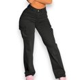 thumbnail image 1 of Women’s Black High-Waisted Wide Leg Jeans – Multi-Pocket Straight Fit Utility Jogger Style Pants, 1 of 8
