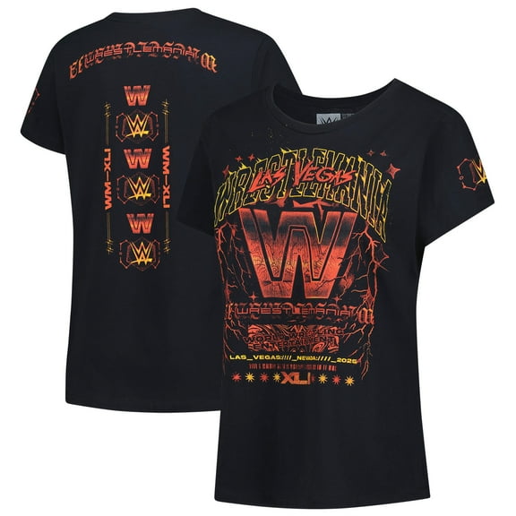 Women's Black WrestleMania 41 Trendy Lightning T-Shirt