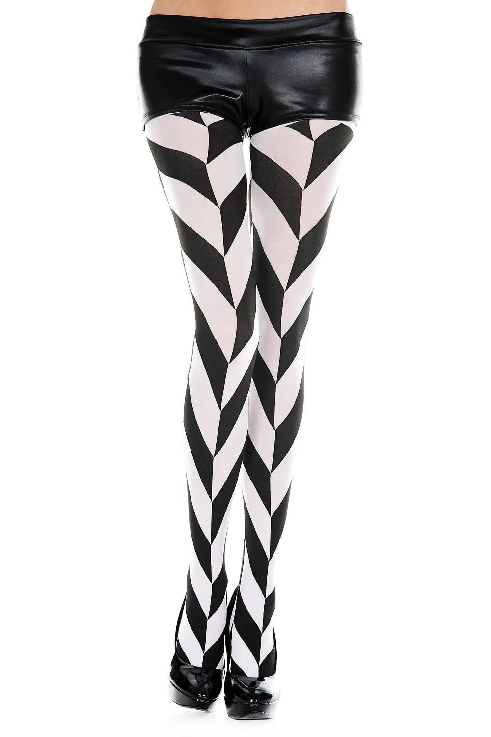 Women's Black and White Diagonal Striped Tights 7085-Black/White 