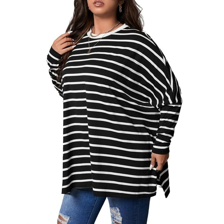 plus size long sleeve black and white striped shirt