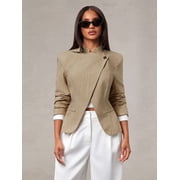 Womens Blazer, Asymmetric Button Front Slim Fit Short Blazer, Fitted Cropped Suit Jacket for Office and Commute