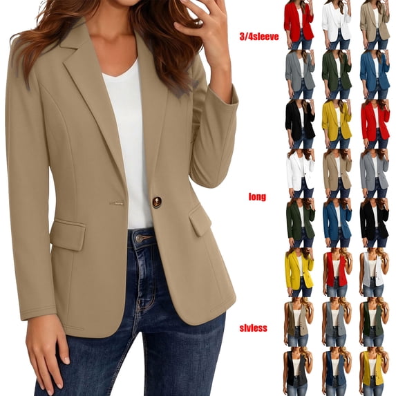 Women's Blazer Business Casual Lapel Collar Long Sleeve Open Front Work Office Suit Jackets Blazer Khaki