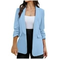thumbnail image 1 of Women's Blazer Business Jacket with Pockets Ruched Long Sleeve Flattering Fit Open Front Cardigan for Office Work (Large, Light Blue), 1 of 6