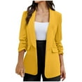 thumbnail image 1 of Black and Friday Deals,Women's Blazer Business Jacket with Pockets Ruched Long Sleeve Flattering Fit Open Front Cardigan for Office Work (L, Yellow), 1 of 1