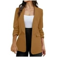 thumbnail image 1 of Women's Blazer Business Jacket with Pockets Ruched Long Sleeve Flattering Fit Open Front Cardigan for Office Work (Medium, Khaki), 1 of 6