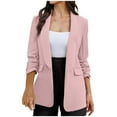 thumbnail image 1 of Women's Blazer Business Jacket with Pockets Ruched Long Sleeve Flattering Fit Open Front Cardigan for Office Work (Medium, Pink), 1 of 1
