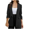 thumbnail image 1 of Women's Blazer Business Jacket with Pockets Ruched Long Sleeve Flattering Fit Open Front Cardigan for Office Work (Small, Black), 1 of 6
