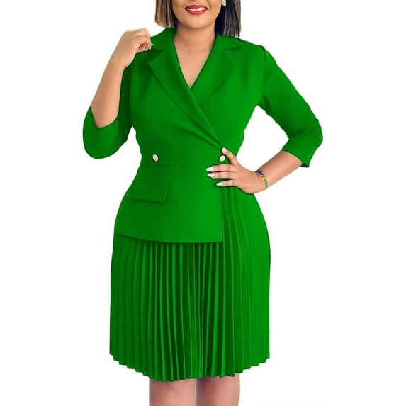 Women's Blazer Dress Office Midi Length Pleated Dresses Casual Office Work Dress