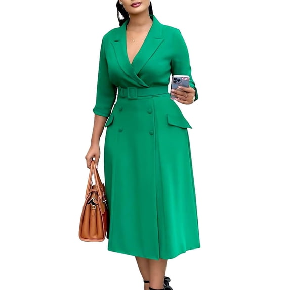 Women's Blazer Dresses Casual Office Work Belted Sexy Elegant Business Dress