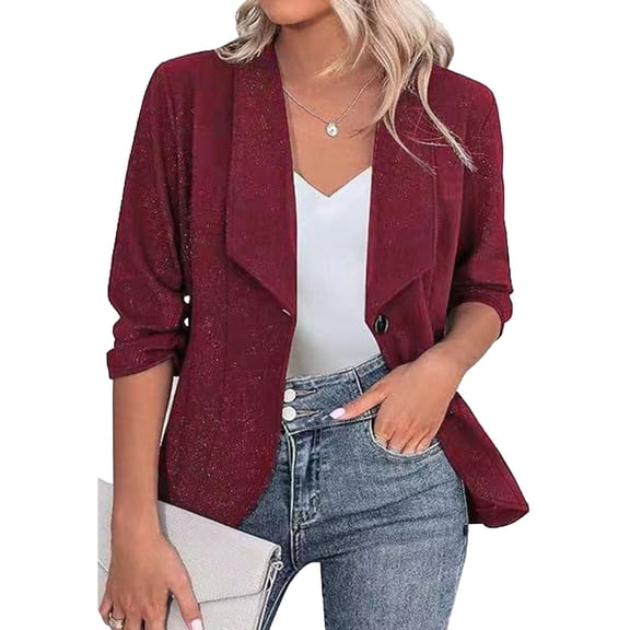 Women's Blazer Lapel V Neck Button Down Woolen Jackets Elegant Casual & Business Suit Outwear Slim Fit (XL, Wine)