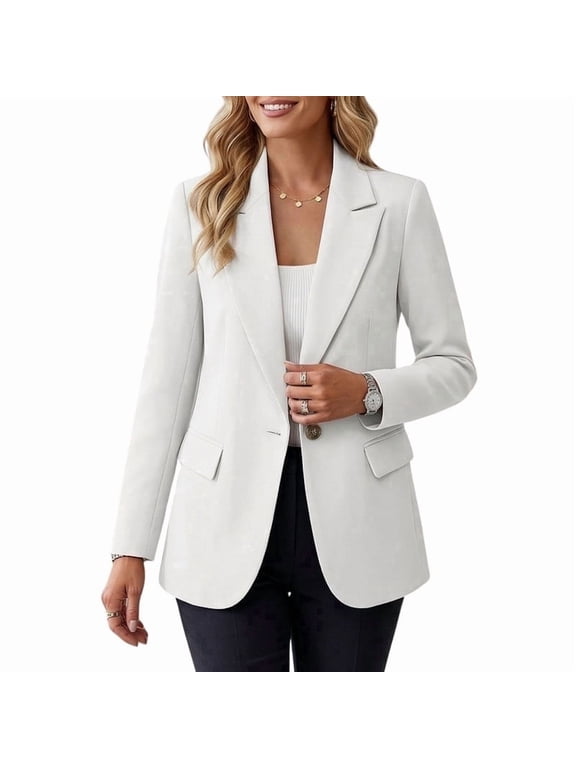 Women's Blazer Long-Sleeve Spring Jacket Office Business Work Jacket(3XL,White)
