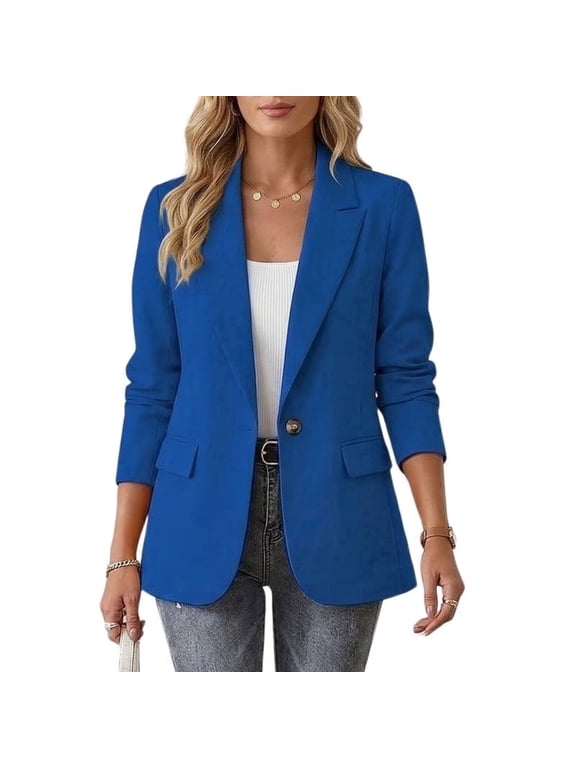 Women's Blazer Long-Sleeve Spring Jacket Office Business Work Jacket(M,Blue)