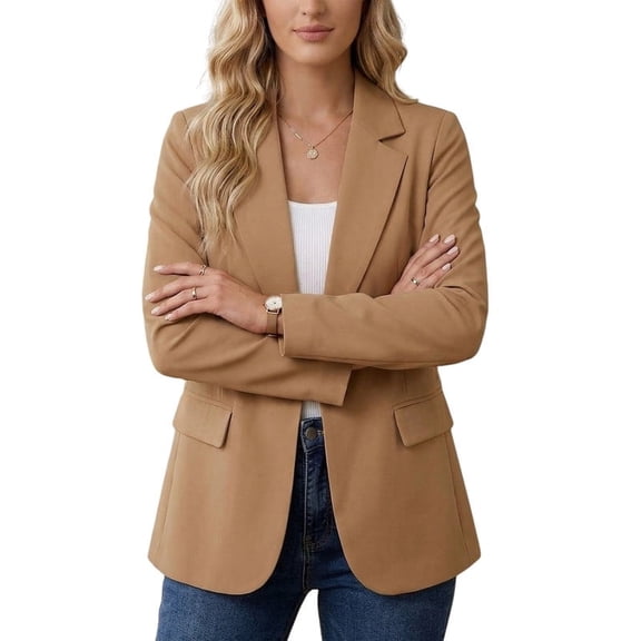 Women's Blazer Long-Sleeve Spring Jacket Office Business Work Jacket(M,Khaki)