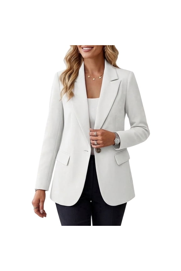 Women's Blazer Long-Sleeve Spring Jacket Office Business Work Jacket(M,White)