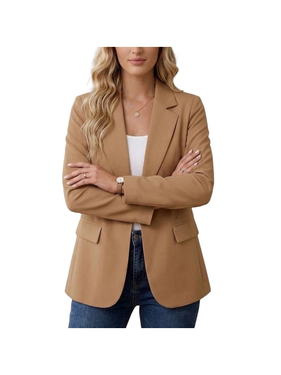 Women's Blazer Long-Sleeve Spring Jacket Office Business Work Jacket(XL,Khaki)