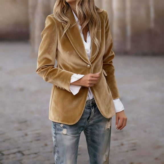 Women's Blazer Solid Color Long Sleeve Button Lapel Open Front Casual Jacket Outerwear Office to Street Urban Fall Outfit