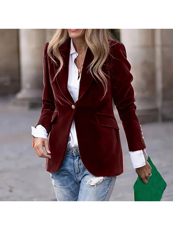 Women's Blazer Solid Color Long Sleeve Button Lapel Open Front Casual Jacket Outerwear Office to Street Urban Fall Outfit