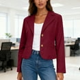 thumbnail image 1 of Women's Blazer Suit Long Sleeve Jackets Button Lapel Open Front Cardigans Work Office Blazer Jacket with Pockets Wine S, 1 of 7