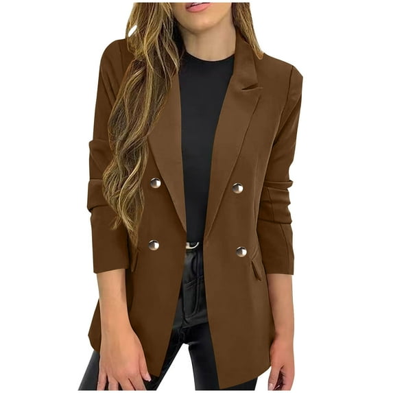 Women's Blazers Fashion Solid Color Button Suit Coat Fall Winter Long Sleeve Hatless Jackets Casual Lapel Open Front Button Work Suit Coat Outwears