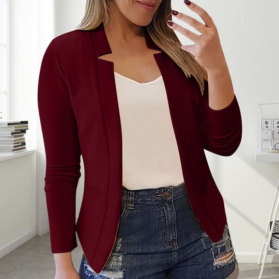Women's Blazers & Suit Jackets Women Blending Coats Wine Solid Color Professional Casual Blazer Women's Pocket Design Jacket