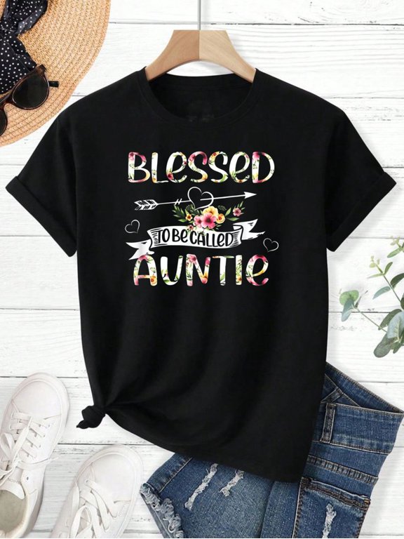 Women's Blessed To Be Called Auntie Graphic T-Shirt, Soft Cotton Short Sleeve Tee