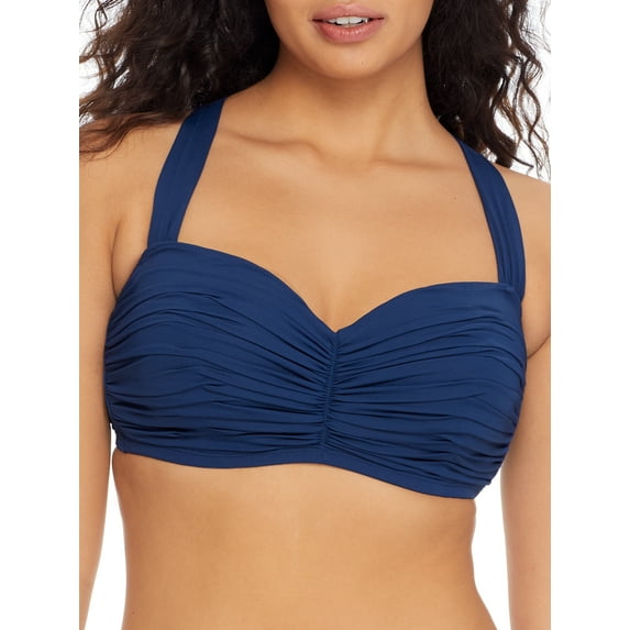 Women's Bleu Rod Beattie 00179D Kore Shirred Underwire Bandeau Bikini Swim Top (Navy 38D)